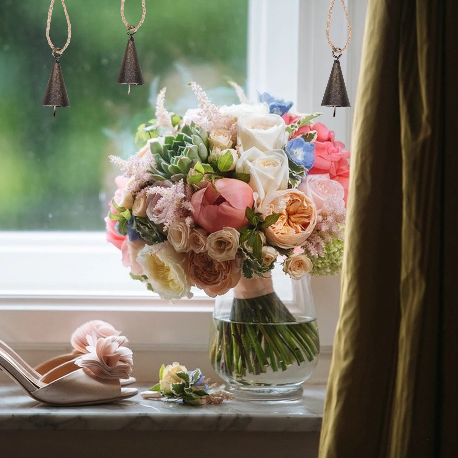 1 مجموعة خمر المعادن مخروطي البقر ريفي حبل القنب معلقة الزخرفية بصوت عال مزرعة الحيوان جرس عيد الميلاد سحر الحصان الأغنام جرس #4