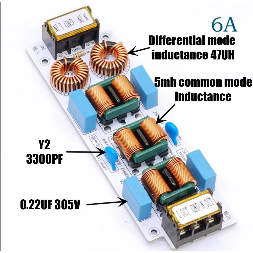 6A 10A AC 110V 220V EMI Filter 4-Stage Electromagnetic Interference Suppressor Power EMC Audio Amplifier Purifier computer