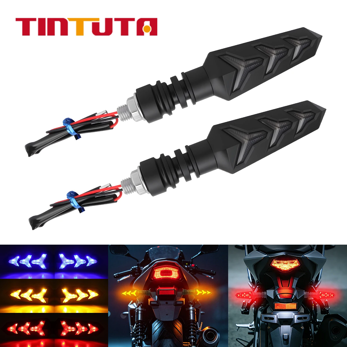 2PCS Motorcycle Fishbone Flowing Turn Signal Light LED Dynamic Indicator Daytime Running Lamp 12V Universal Motorbike Accessory