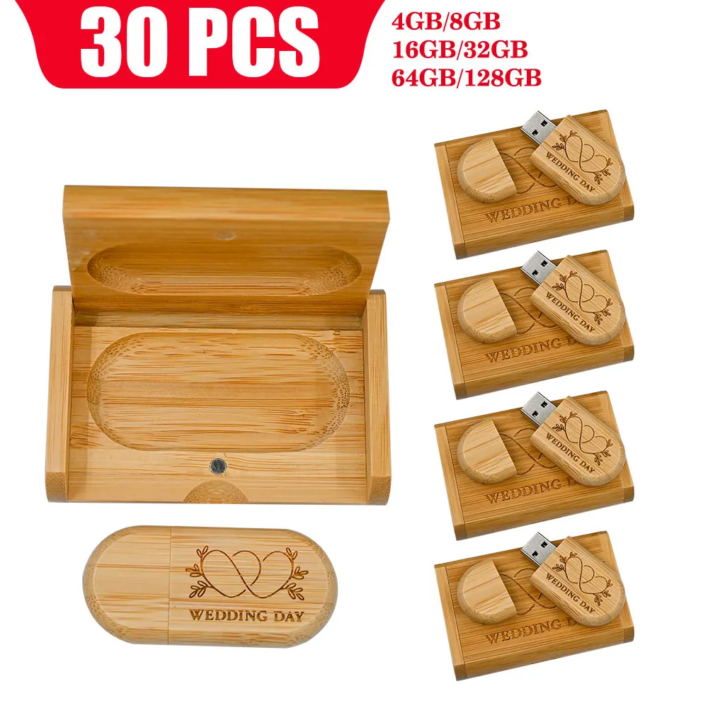 30PCS LOT Wooden USB 2.0 Flash Drives 128GB Free Custom logo Business gift Pen drive 64GB Maple wood 32GB Memory stick USB stick