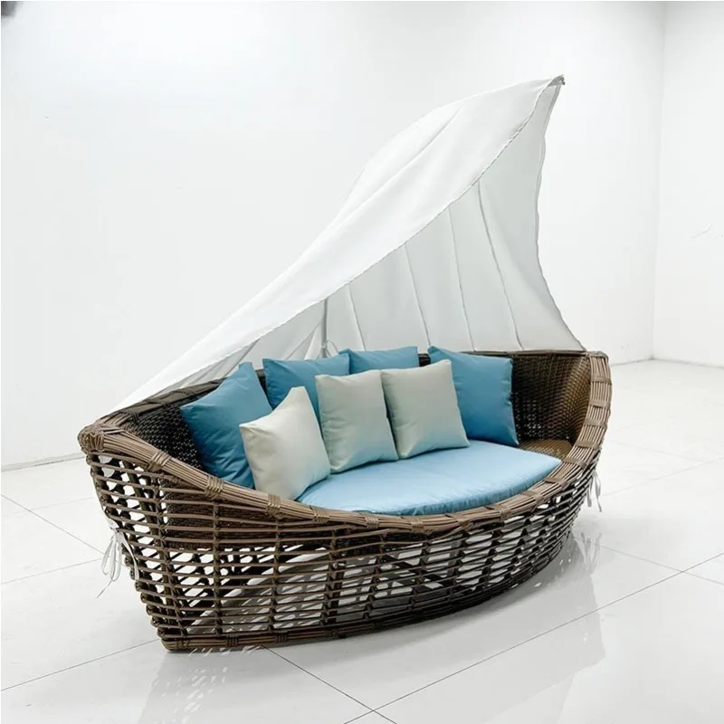 Hotel B & B outdoor leisure sofa, creative garden furniture, outdoor scenic spot with awning rattan sailing sofa