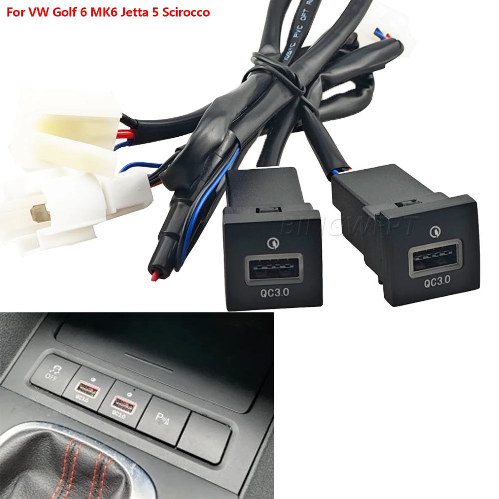 

Car USB Charger PD Quick Charge QC3.0 Phone Charging Adapter Outlet Button For Volkswagen Golf 6 Jetta 5 MK6 Scirocco 2006-2012