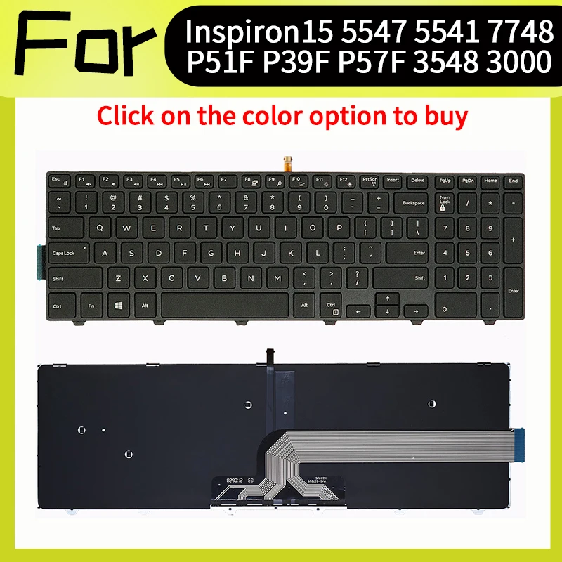 Nuevo teclado estadounidense para Inspiron 3541 3542 3543 3550 3551 3552 3558 3559 3560 3565 3567 5541 5545 5547 5566 5557 5748 7748 P51F P57F