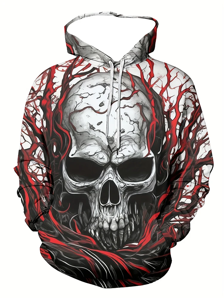 سويت شيرت بغطاء للرأس إصدار محدود للهالوين للرجال |   تصميم جمجمة الهيكل العظمي المتفوق |   هوديي كاجوال بأكمام طويلة كبيرة الحجم
