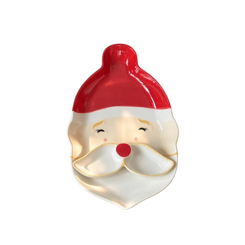 Christmas Ceramic Plate Set Santa Claus Shaped Snack Dish Underglaze Color Tableware For Holiday Party Dessert Serving Home Xmas