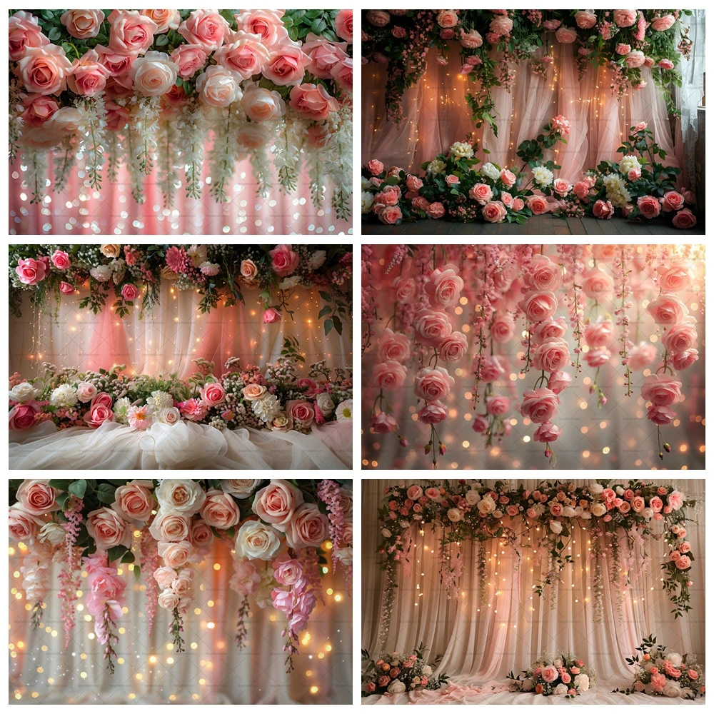 

Pink Curtains Rose Decoration Background Wedding Party Photography Background Bridal Shower Photography Photography Studio