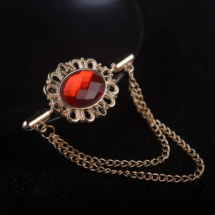 بروش دبوس ربطة عنق بيضاوي كريستالي أنيق عتيق مع مشبك سلسلة - إكسسوارات قميص بدلة طية صدر السترة للجنسين، اختيار هدية فاخرة #6