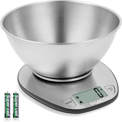 Digital Kitchen Scale with Large Clear Display, Stainless Steel Bowl for Wet & Dry Food - 11 lb Capacity