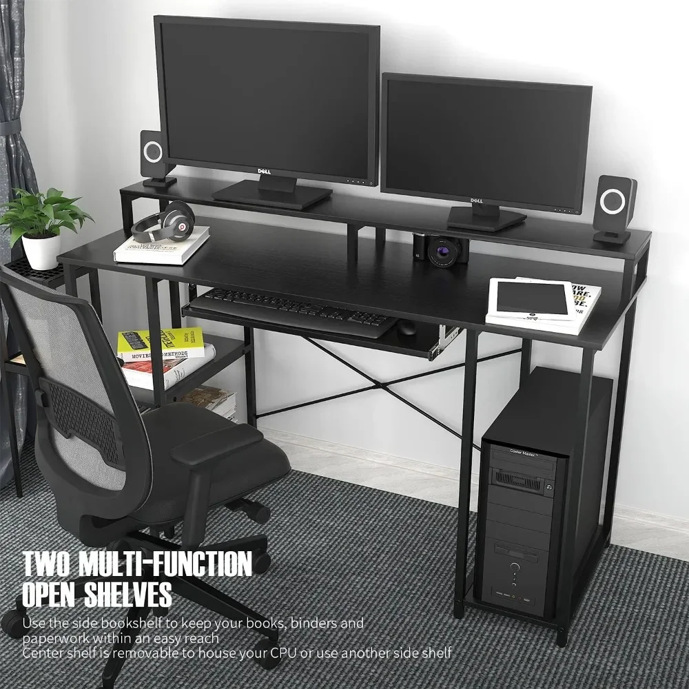 Computer Desk With Storage Shelves/24.5” Keyboard Tray/Monitor Stand Study Table for Home Office(54 X19 Inch Black) Freight Free