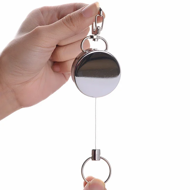 1pc Keychain Metal Anti-theft Wire Badge Reel Retractable Key Ring Work Pass Card Clips Easy Pull Badge Reels Clips