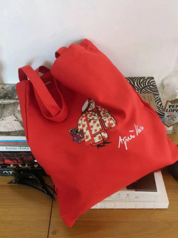 Cartoon Girl Red Canvas Casual Large Capacity Handbag Tote Bags Women Commute Shoulder Bag