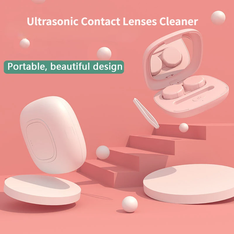 

Contact Lens Cleaner Machine Portable High Frequency Vibration Timing Rechargeable Ulthrasonic Cleaner with USB Charging Cable