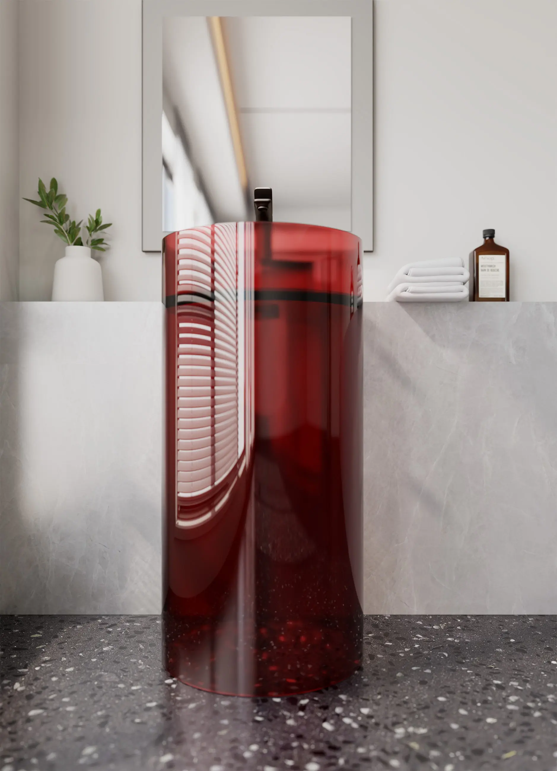 Integrated floor standing bathroom, outdoor courtyard, balcony, transparent resin crystal washbasin, artistic column basin