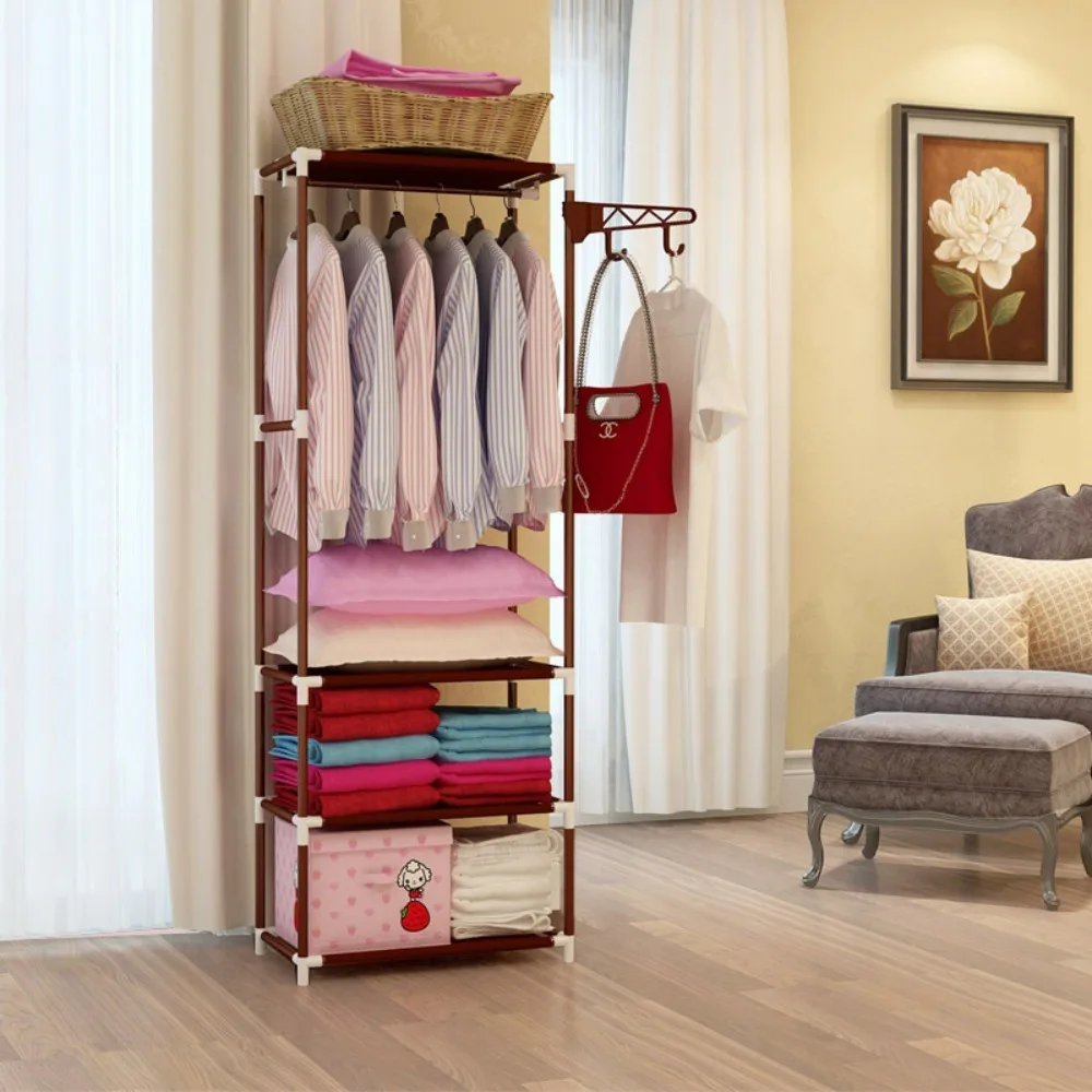 

Floor Standing Clothes Rack Multilayer Closet Organizer Multifunctional Creative Hanger with Hooks Bedroom Simple Storage Shelf