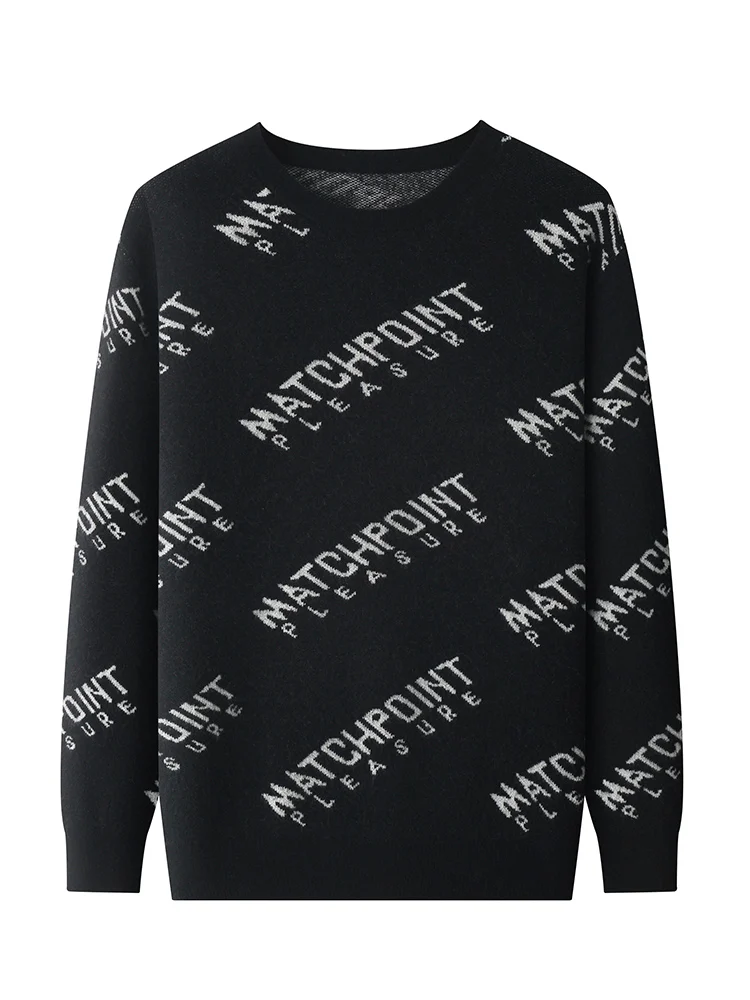 

2025 New Chic Letter Jacquard Sweater Autumn Winter Men's 100% Cashmere Knitwear Thick Soft Warm Casual Loose Pullover Clothing