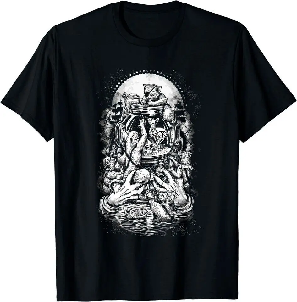 NEW LIMITED Creepy Horror Occult Cats Skull Tee T-Shirt S-3XL