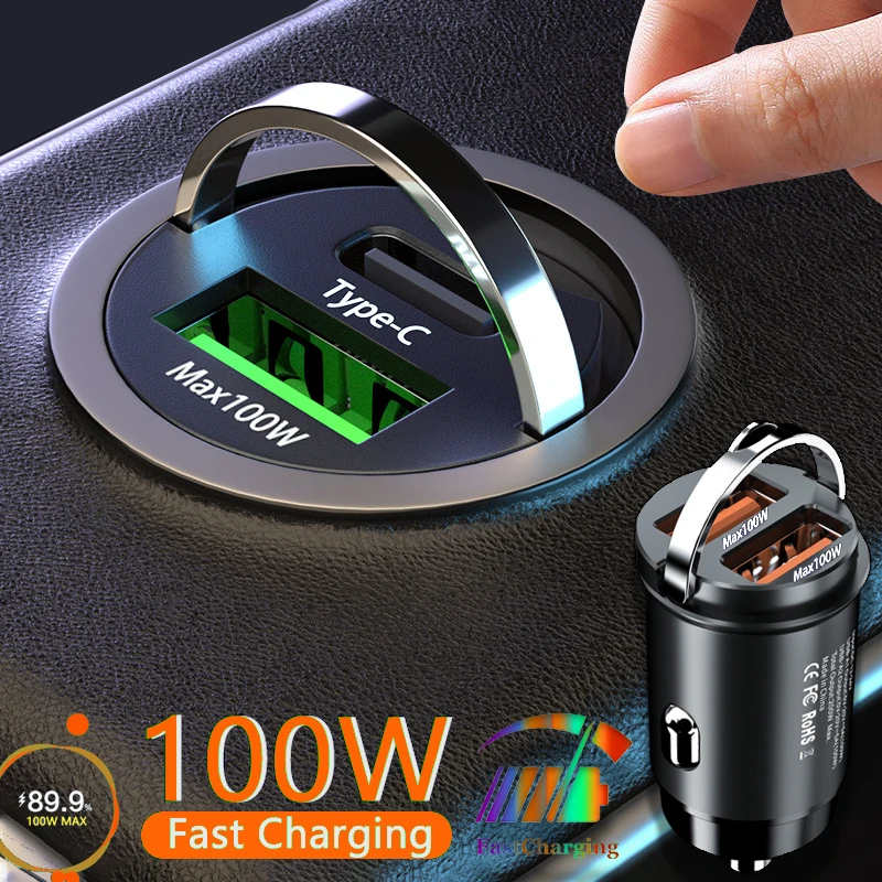 Hidden Mini 100WC Car Charger Type C Car Fast Charging for iphone 15 pro max Huawei Xiaomi Samsung PD Lighter Socket Car Charger