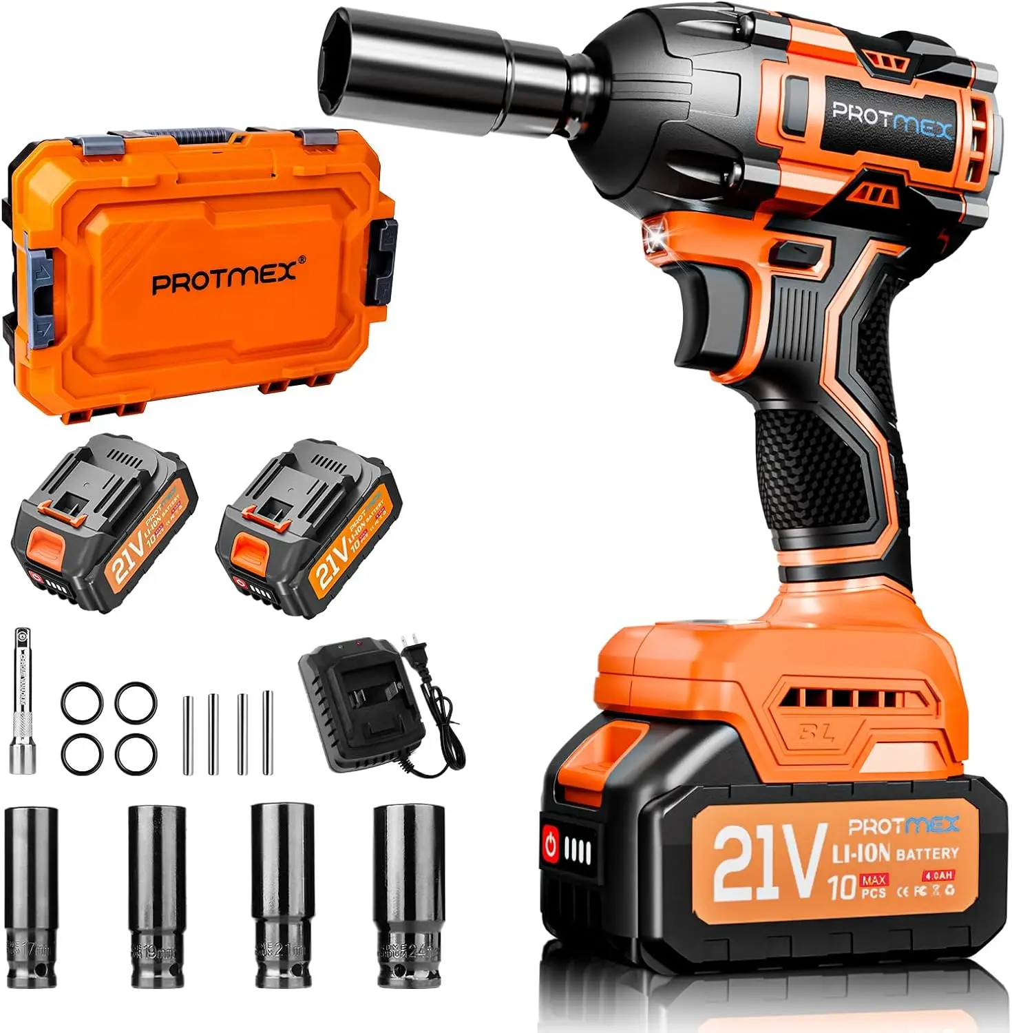 700N.m Cordless Impact Wrench, 1/2" Impact Gun, 4.0Ah Batteries Lightweight Impact Driver, 21V Power Brushless Motor for Car