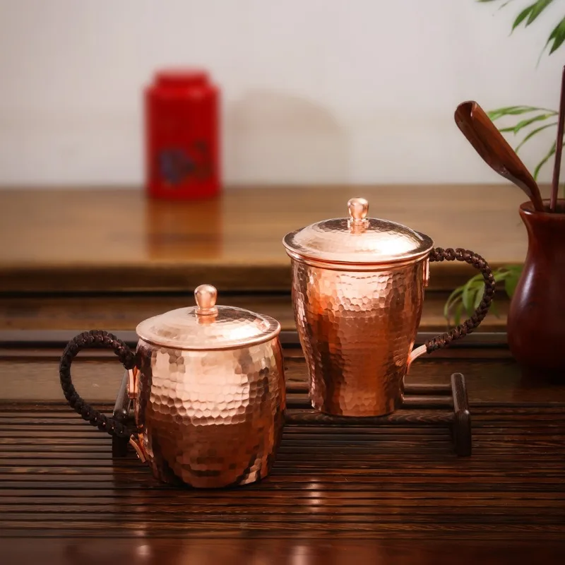 Hand‑made Thick Pure Red‑Copper Mug Multipurpose Drinking Cup for Wine Tea Household Home Bar Beverage Drinkware