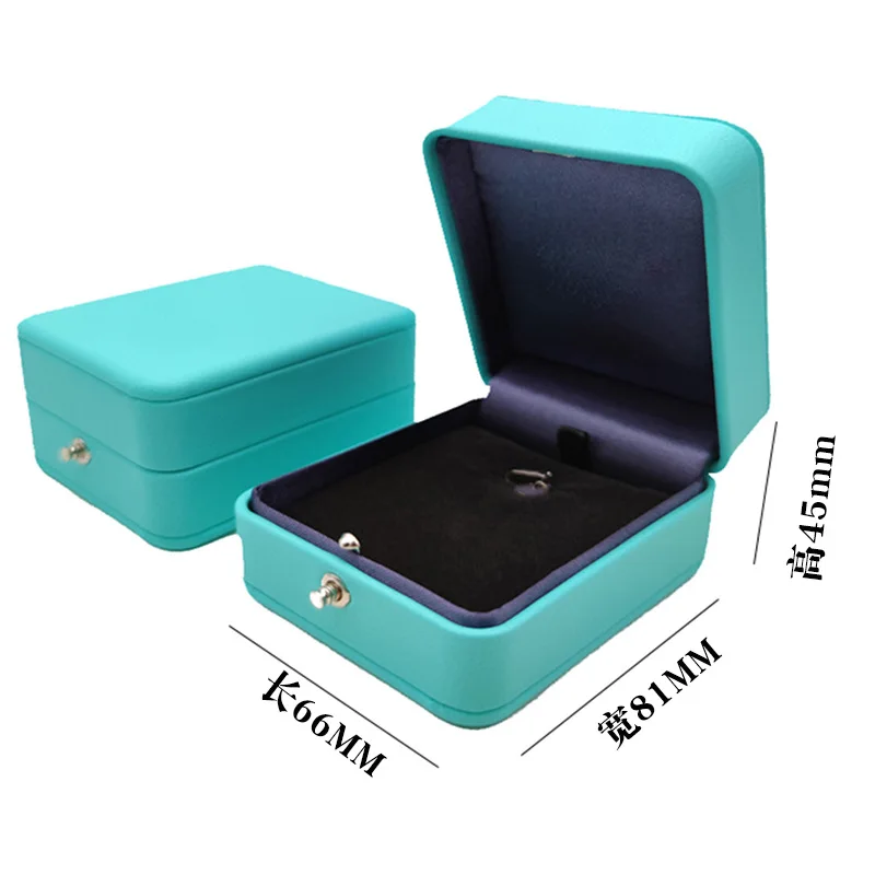 European Romantic Blue Leather Jewelry Gift Box Luxury Ring Necklace Pendant Packaging Storage Case Hot Sale