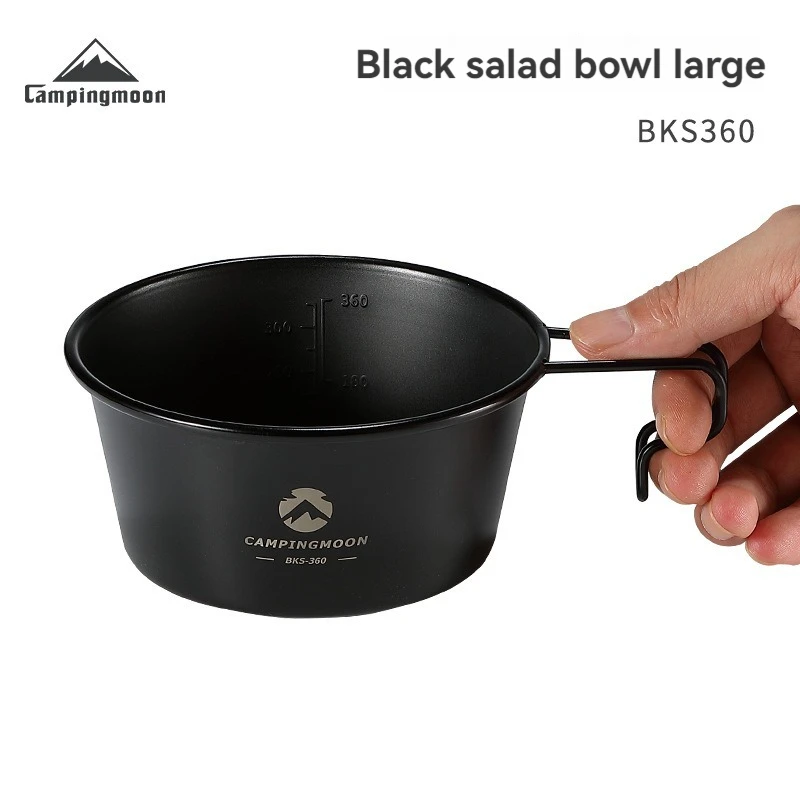 CAMPINGMOON BKS360 Carrying Camping Outdoor Cooking Bowl Stainless Steel Black Large Snow Puller Bowl