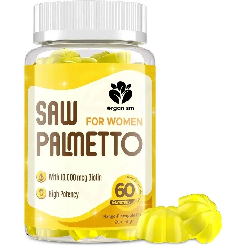 

500mg Strong Saw Palm Gummies, suitable for hair, skin, nails, and urinary health - Mango Pineapple Flavored Gummies
