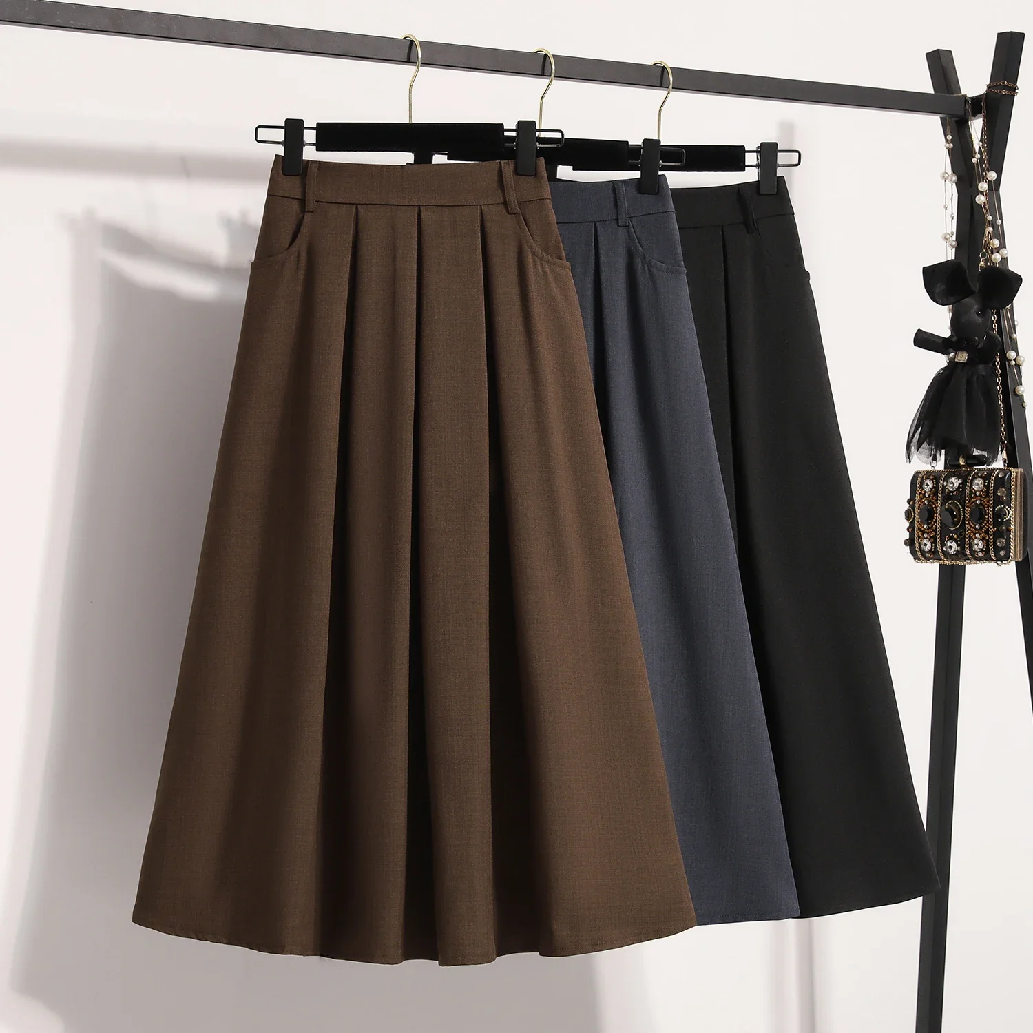 2026 Plus Size Skirts Solid Versatile Medium Length Pleated A Line Maxi Spring Autumn New Half Umbrella Skirt