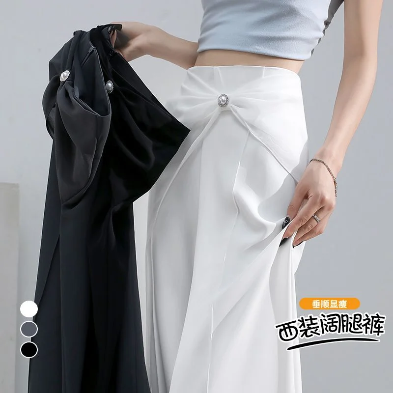 뉴 스타일 수트 패치워크 하이웨이스트 와이드 레그 캐주얼 팬츠