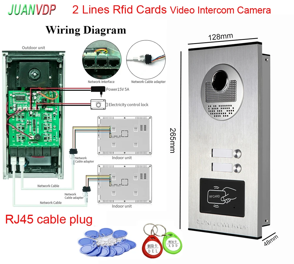 2/3/4/6 Unit Multi Apartments Intercom Video Doorbell RFID Card Unlock 7” Wifi Tuya App Video Door Phone System RJ45 Cable Plug