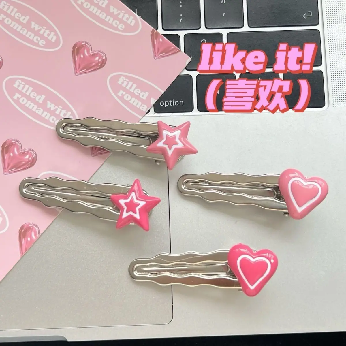 

Metal Pink Star Heart Hair Clip for Women Side Parting Duckbill Clip for Bangs and Fringe Sweet Daily Unisex Head Accessory