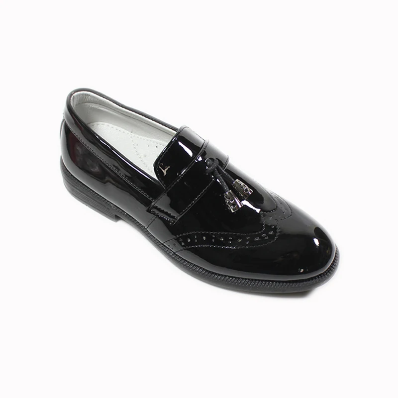 Chaussures de luxe en cuir PU pour enfants, mocassins noirs pointus à pampilles, robe de soirée d\'école pour garçons, tendance de mariage Oxford