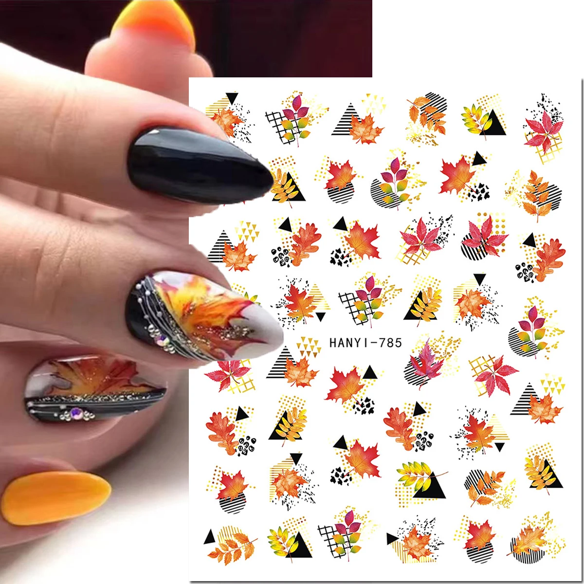1pc Autumn Fall Maples Leafs 3d Self-adhesive Nail Stickers Nail Decals For Nails Manicures DIY
