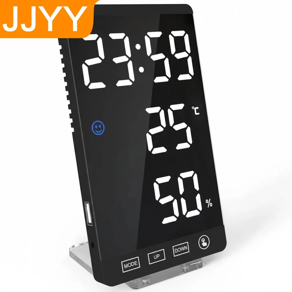 

6-дюймовый светодиодный цифровой будильник с сенсорной кнопкой, дисплей времени, температуры и влажности, USB-порт для зарядки, домашний декор