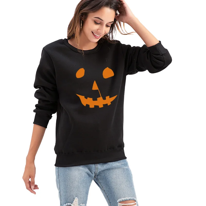 

Vintage Halloween winter clothes women sweatshirt Scary Pumpkin Pattern print crewneck hoodie autumn and winter Pullover jacket