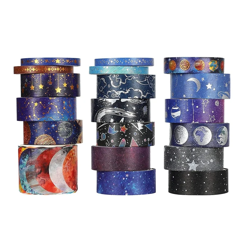 19 Rolls Gold Foil Galaxy Decorative Masking Tape Fantasy Planet Universe DIY Decorative Stickers