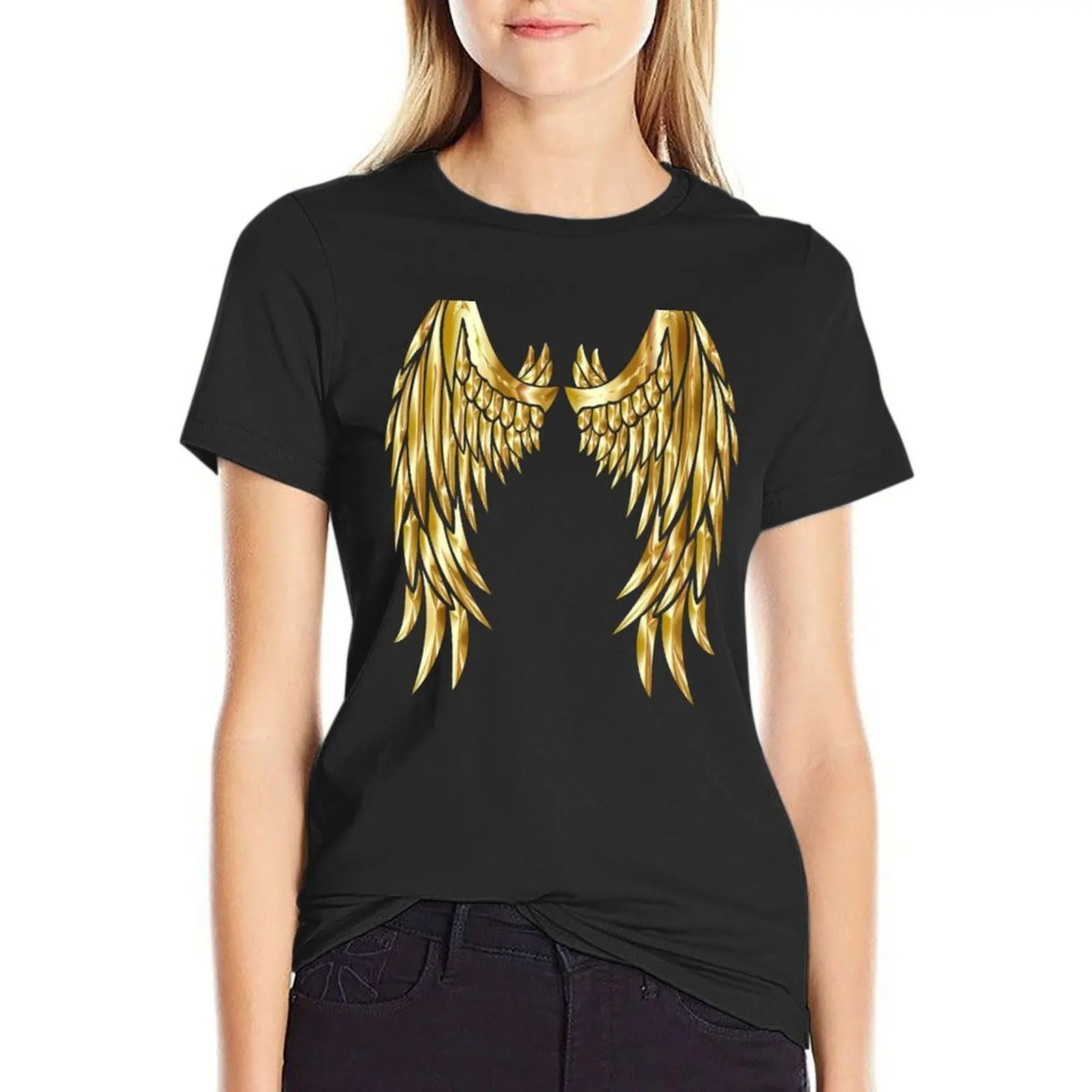 Gold Angel Wings T-Shirt korean fashion tees cotton t shirts Women