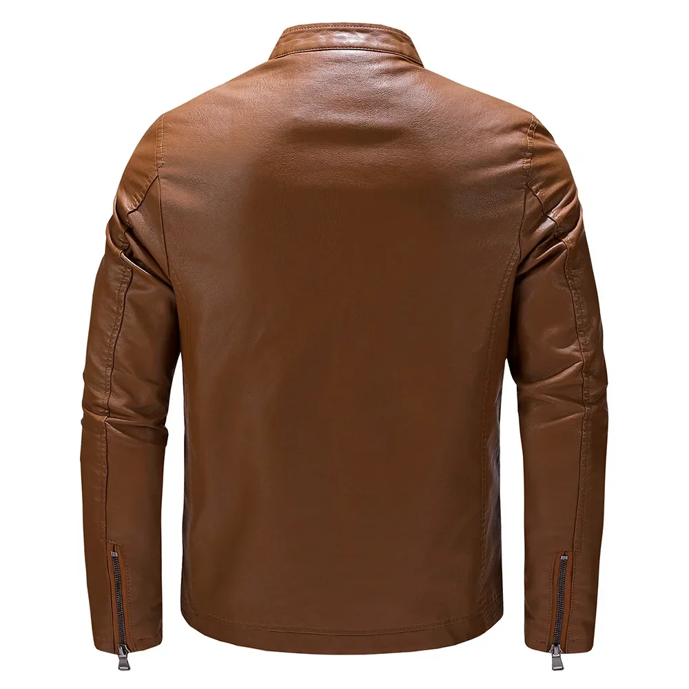 MaiDangDi Autumn Men's Autumn Winter New Men's PU Leather Jacket Short Style Stand Collar Youth Motorcycle Leather Jacket