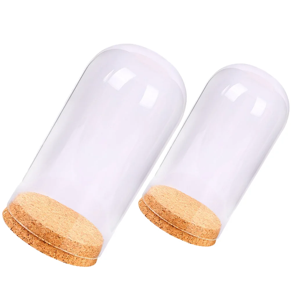 

2pcs Glass Dome Clear Glass Cover Terrarium Plants Base Wood Cloche Home Office Decor Preserved Flower Vase Creative Landscape