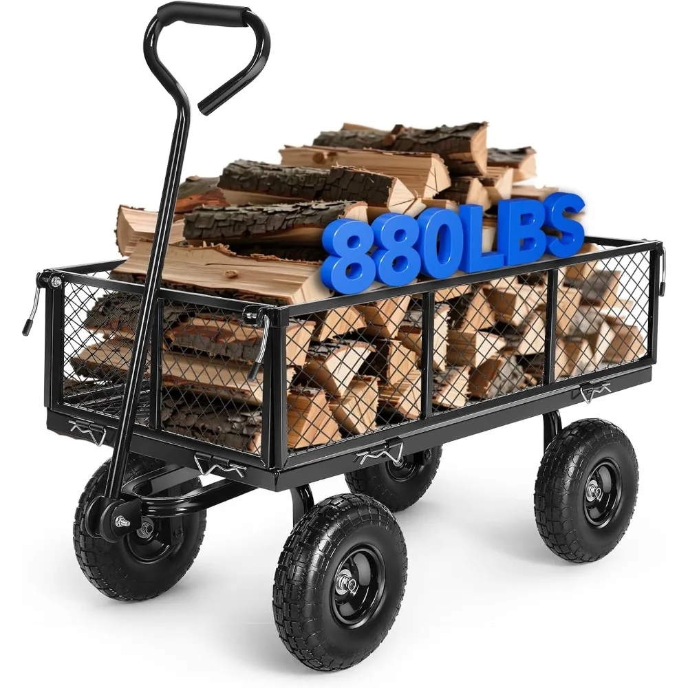 

Садовая тележка TEANDE, сверхмощная сетчатая стальная садовая тележка емкостью 880 фунтов со съемными сторонами в преобразование в борт, универсальная мета