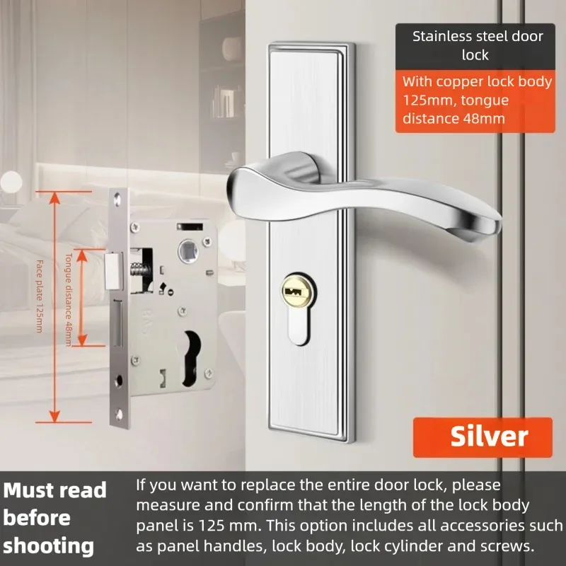 

Комплект дверных ручек из нержавеющей стали с бесшумным механизмом для межкомнатных дверей, для спальни и ванной комнаты, нажимная ручка-замок для дверей из массива дерева