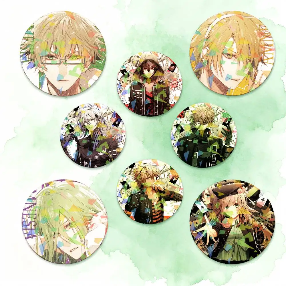 Otome Game Amnesia Memories Round Badge Lapel Pins for Backpacks Briefcase Laser Brooch Clothes Gifts