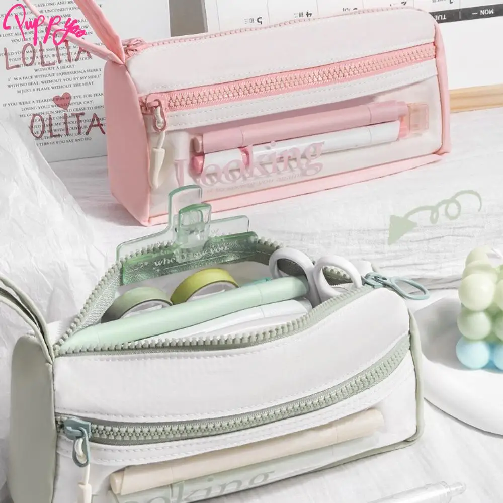 3-Layer Transparent Pencil Case Lightweight Portable Storage Stationery Box Large Capacity Multifunctional Simple Stationery Bag