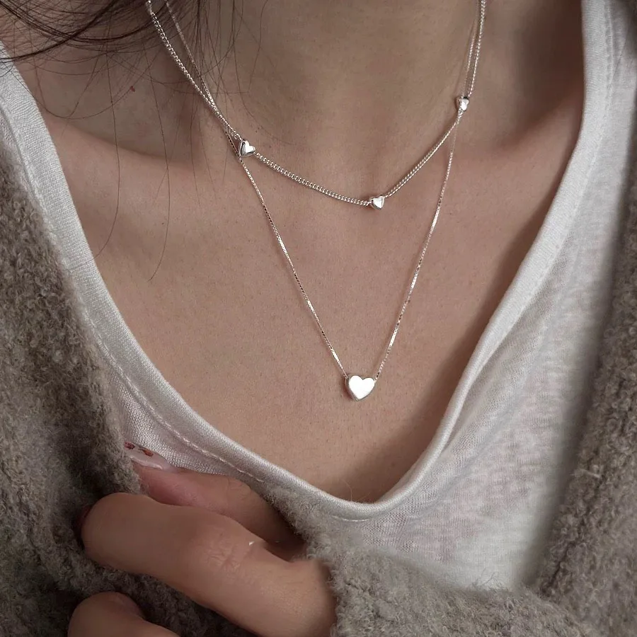 Silver Necklaces For Women Simple Chain Fashion Minimalist Pendant Heart Necklaces Birthday Gift