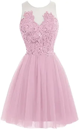 Sheer Neck Homecoming Dresses Sparkly Beading Short Tulle Vestidos de festa Graduation Party Gowns