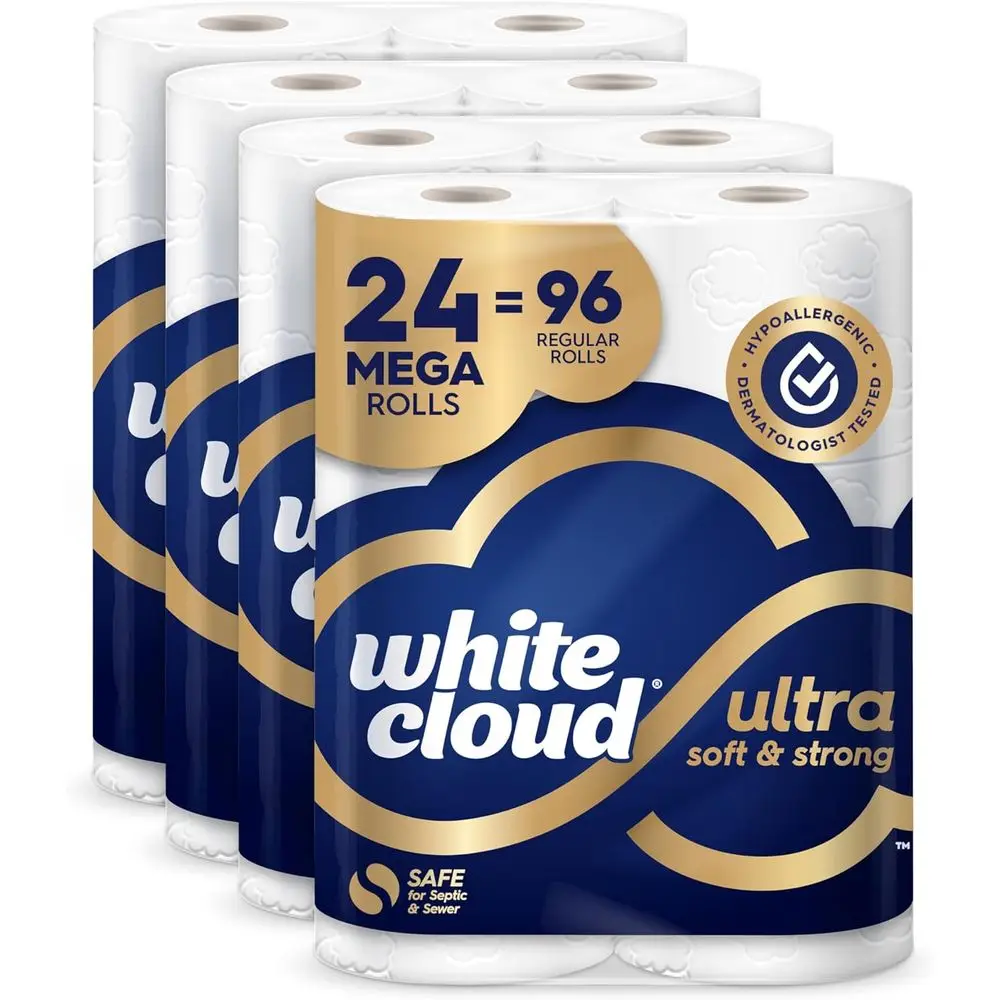 

Мощный набор из 4 упаковок туалетной бумаги с 6 рулонами XXL, эквивалент 96 стандартных рулонов.