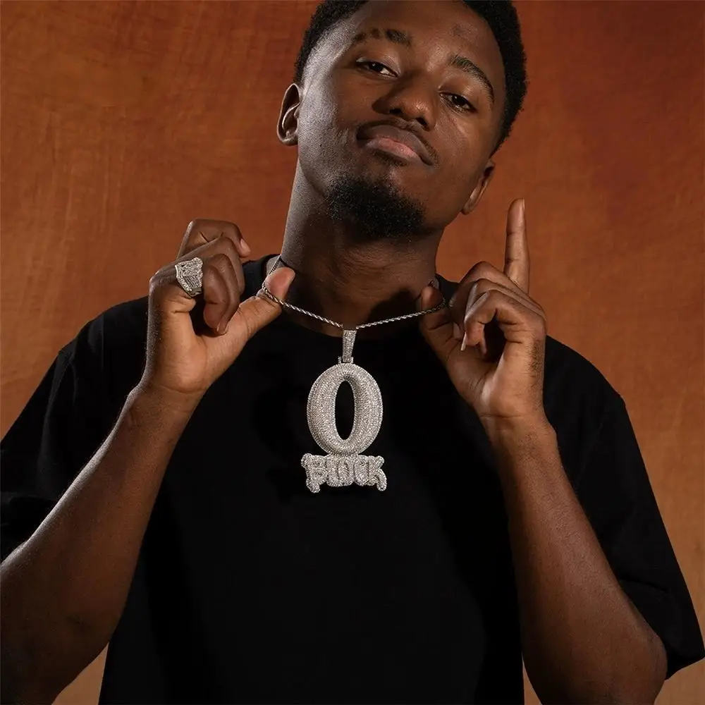 Big O BLOCK Letter Iced Out Bling Bling Pendant Necklace Mirco Pave Prong Setting Rock Rapper Fashion Hip Hop Jewelry BP332