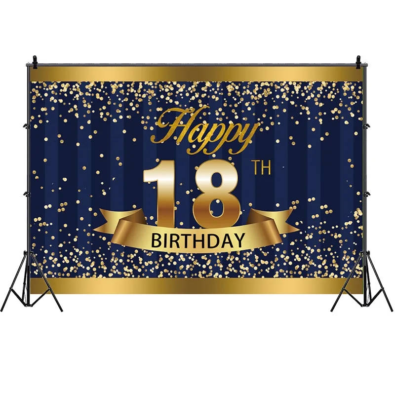 18th วันเกิดแบนเนอร์ตกแต่งชายหญิง 18 ปีวันเกิดที่กําหนดเองภาพพื้นหลังเค้กตารางอุปกรณ์
