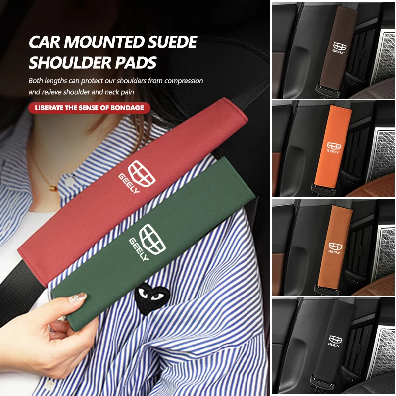 Protetor de Ombro Ajustável para Cinto de Segurança de Carro em Suede para Geely Monjaro Atlas Tugella Geometry C Coolray Emgrand ec