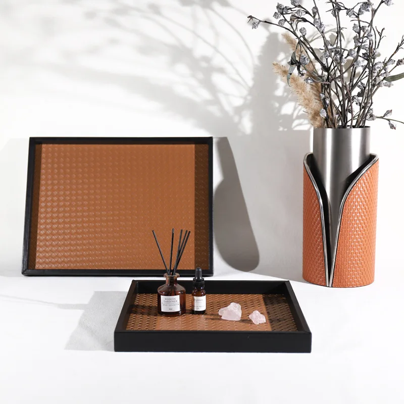 

PYJ Modern Light Luxury Minimalist Leather Tray Jewelry Storage Tray Home Decoration Ornament