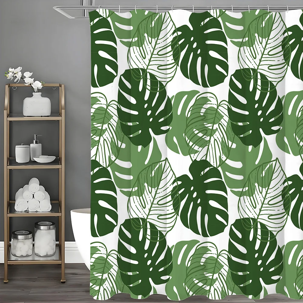 Watercolor Green Leaf Plant Shower Curtain for Bathroom Plant Nordic Minimalist Polyester Bath Curtains for Home Curtain